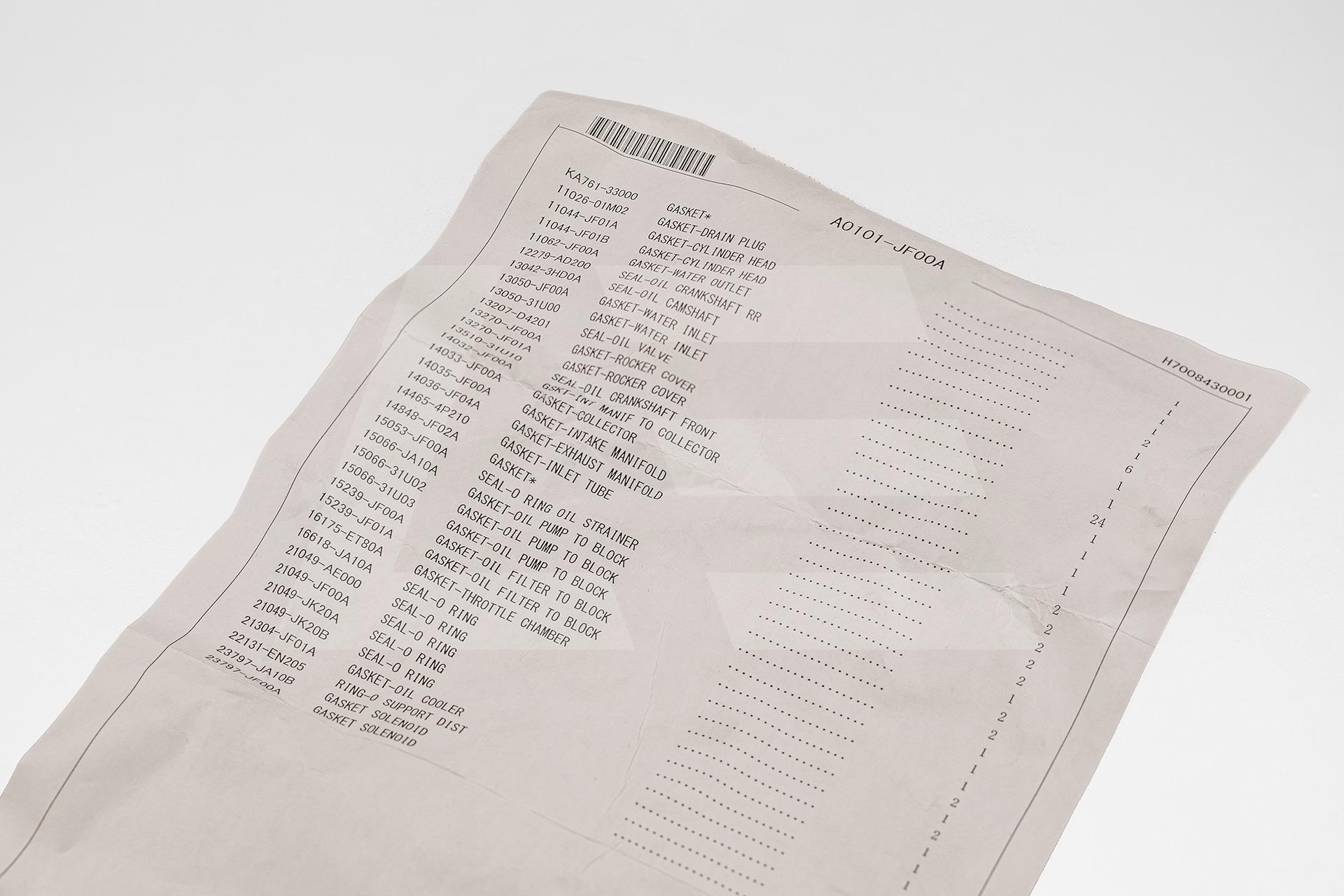 Nissan A0101JF00A Комплект прокладок ДВС VR38DETT GT-R R35 Изображение №3