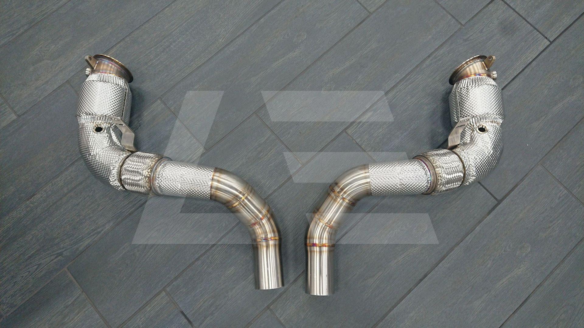 REDSTAR EXHAUST Приемные трубы (Downpipes) BMW X5M, X6M (F8X) спорткат HJS с термозащитой Изображение №1