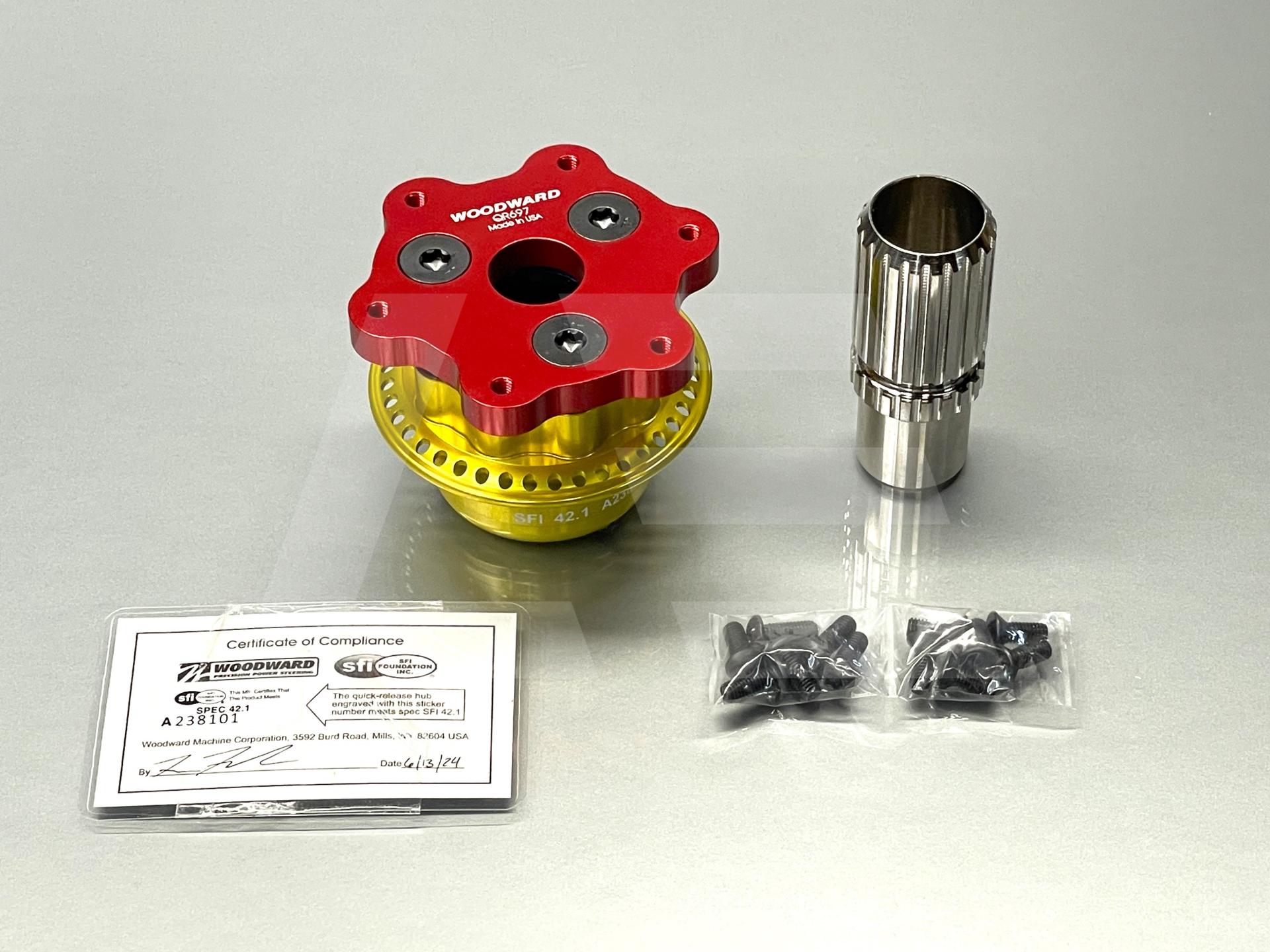 Woodward Steering Адаптер руля (FIA-yellow) быстросъемный приварной Wedge-Lock, с переходником QR697 Изображение №1