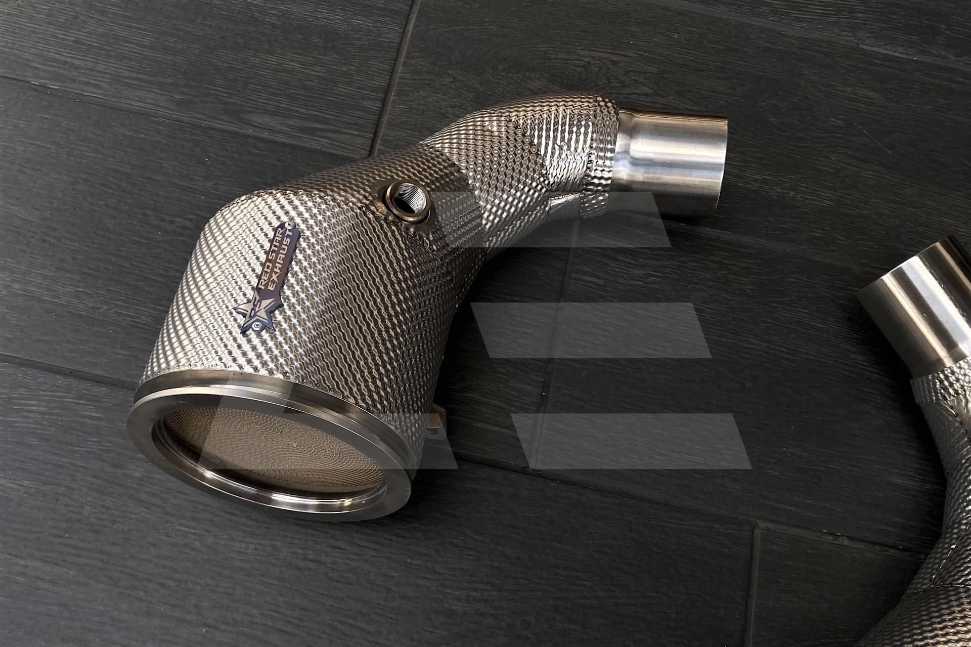 REDSTAR EXHAUST Приемные трубы (Downpipes) Porsche 911 Turbo S (992) спорткат HJS 143мм с термозащи Изображение №2